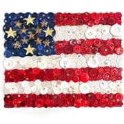 American Flag Button Bundle   10 oz Red, White & Blue Buttons with Gold Stars   Patriotic Craft Kit for DIY Flag Art on 8x10 Canvas   By Buttons Galore and More