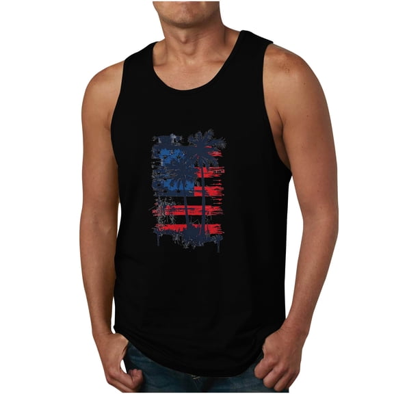 American Flag Button Up Shirt Men's Print Tank Top Casual Sports Sleeveless Round Neck T-Shirt Tank Top Black 3Xl