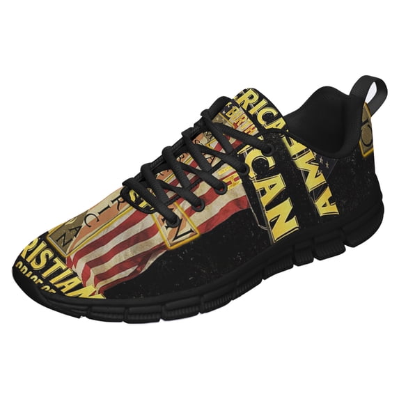 American Flag By Birth Christian By The Grace Of God Running Shoes Sneakers Mesh Black Size 11.5