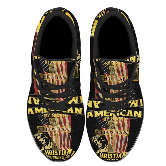 American Flag By Birth Christian By The Grace Of God Shoes Women's Fashion Sneakers Tennis Running Shoes for Men Women Black Size 4