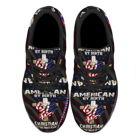 American Flag By Birth Christian By The Grace Of God Shoes Women's Fashion Sneakers Tennis Running Shoes for Men Women Black Size 4