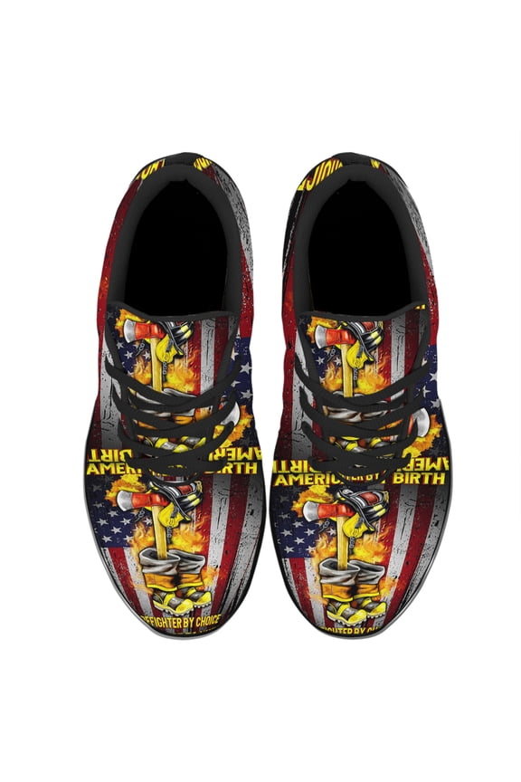 American Flag By Birth Firefighter By Choice Shoes Women's Fashion Sneakers Tennis Running Shoes for Men Women Black Size 10