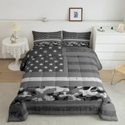 Military Theme Bedding American Flag Comforter Set for Boys Teenagers, Camouflage Stars and Stripes Design Bedding Comforter Sets Army Camo Vintage Theme Duvet Insert Twin 2Pcs Gift