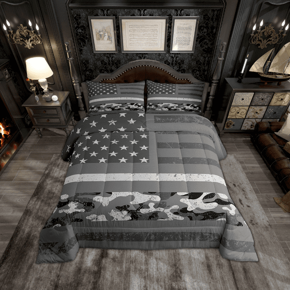 American Flag Camo Comforter Set Military Camouflage Bedding Comforter Sets for Veteran'S Day,Stars and Stripes Bedding Vintage Usa Flag Army Style Down Comforter Queen for Adults Men Women