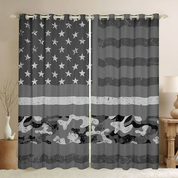 American Flag Camo Curtains Military Camouflage Curtains & Drapes for Veteran'S Day, Stars and Stripes Blackout Curtains Vintage Usa Flag Army Style Window Curtains 42''Wx63''L for Teenagers Adults
