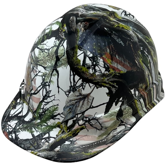 American Flag Camo Hydro Dipped Hard Hats Cap Style with 4 Pt Suspension