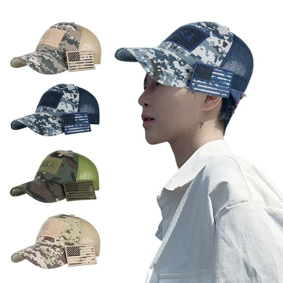 American Flag Camouflage Baseball Cap Outdoor Men Adjustable Sun Mesh Peaked Hat
