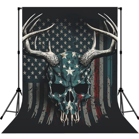 American Flag Camouflage Deer Skull Camo Photography Backdrop 5x7Ft Background for Photo Studio Video Recording Birthday Party Wedding Home Decor