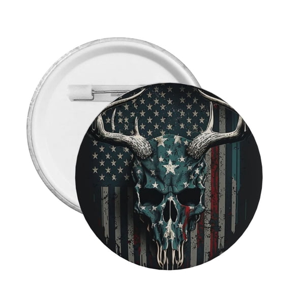 American Flag Camouflage Deer Skull Camo Round Button Pin Badge 5PCS Pinback Buttons Lapel Pin for Jacket, Backpack, Hat, Party Favor, Gift