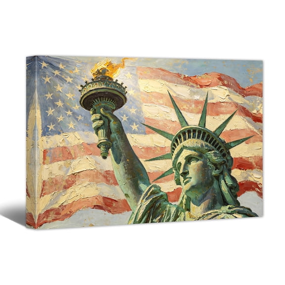 American Flag Canvas Print - 4th of July Patriotic Statue of Liberty Paintings, Canvas Wall Art for Living Room Bedroom Office and and Independence Day Decor