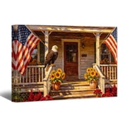 American Flag Canvas Prints - 4th of July Patriotic Canvas Wall Art Vintage Rural Scenery Animal Paintings for Living Room Bathroom Bedroom Home Office Decor