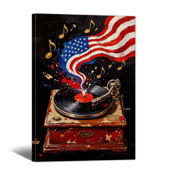 American Flag Canvas Wall Art - 4th of July Canvas Prints, Urban Street Art Patriotic Painting Artwork for Bedroom, Living Room and Modern Home Wall Decor