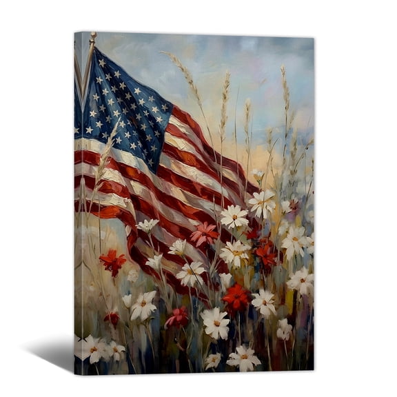 American Flag Canvas Wall Art, 4th of July Independence Day Canvas Print, Summer Wall Decor with US Flag, Patriotic Stencils Style Flag Picture, July 4th Wall Art for Home Office