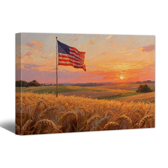American Flag Canvas Wall Art - 4th of July Patriotic Canvas Print, Vintage Landscape Artwork Rustic Oil Paintings for Living Room Bedroom Study Home Office Decor, Gifts for man
