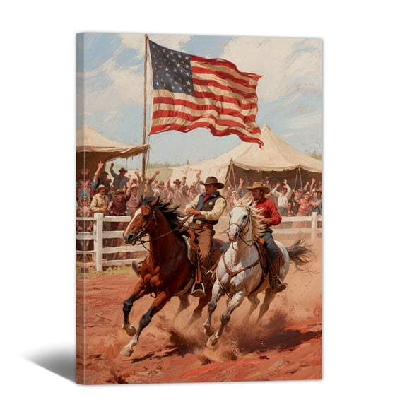 American Flag Canvas Wall Art - 4th of July Patriotic Canvas Print, Vintage Landscape Artwork Rustic Oil Paintings for Living Room Bedroom Study Home Office Decor, Gifts for man