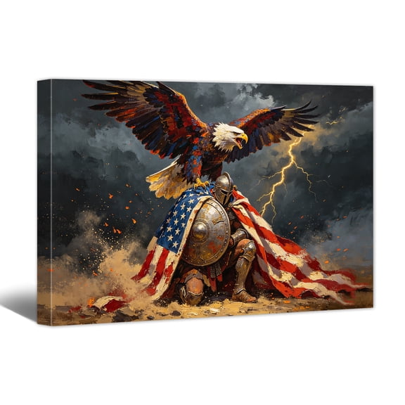 American Flag Canvas Wall Art - 4th of July Patriotic Canvas Prints, Abstract Bald Eagle Americana Pictures Oil Paintings for Living Room Bathroom Bedroom Home Office Decor