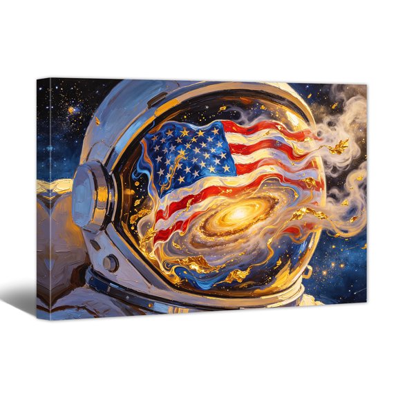 American Flag Canvas Wall Art - 4th of July Patriotic Canvas Prints, Americana Astronaut Painting for Living Room Bedroom Bathroom and Home Wall Decor