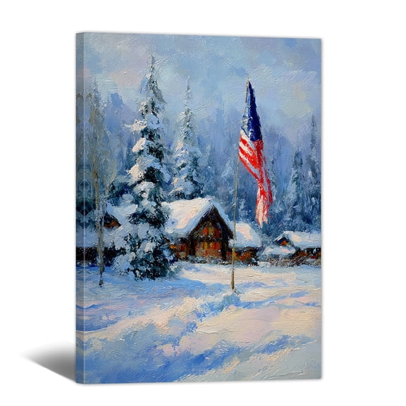 American Flag Canvas Wall Art, 4th of July Patriotic Vintage Canvas Print, Rustic Oil Paintings for Living Room, Bedroom, Bathroom, Study, Gifts for man