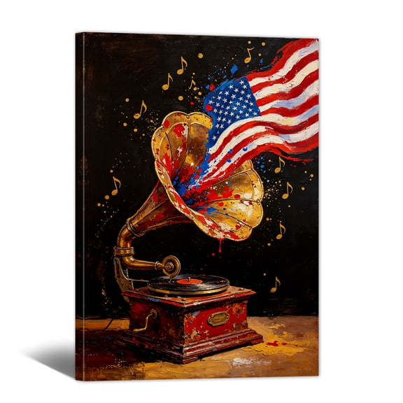 American Flag Canvas Wall Art - 4th of July Patriotic Canvas Prints, Celebratory Spirit Paintings for Living Room Bathroom Bedroom Home Office Decor