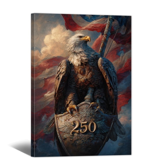 American Flag Canvas Wall Art - Bald Eagle Canvas Print 4th of July Patriotic Paintings, Americana Picture Retro Artwork for Living Room Bedroom Home Office Decor