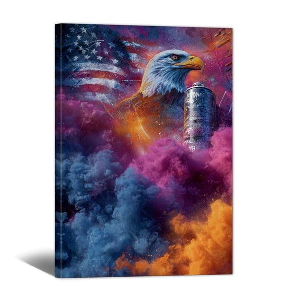 American Flag Canvas Wall Art - Bald Eagle Patriotic Canvas Print July 4th Paintings, Colorful Urban Street Artwork for Living Room Bedroom Home Office Decor
