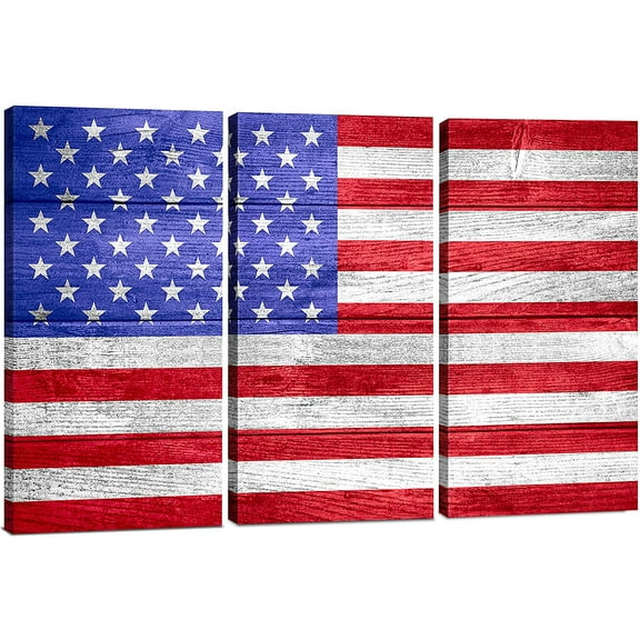 American Flag Canvas Wall Art Decor - 3 Piece Set - Large Decorative Multi Panel Split Prints - Rustic Wood Look for Dining & Living Room, Kitchen, Bedroom & Office (2840 - American Flag, 24x36)