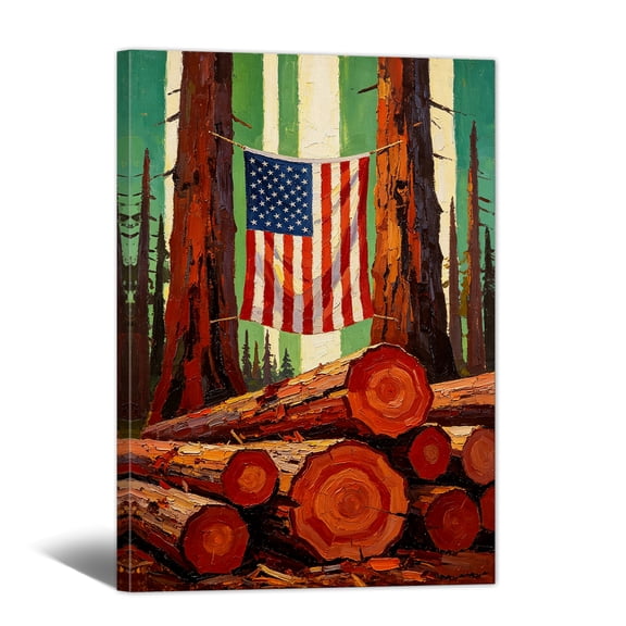American Flag Canvas Wall Art - July 4th Canvas Prints, Forest Wood Patriotic Paintings Decor for Modern Home, Living Room, Bedroom and Office Wall Decor