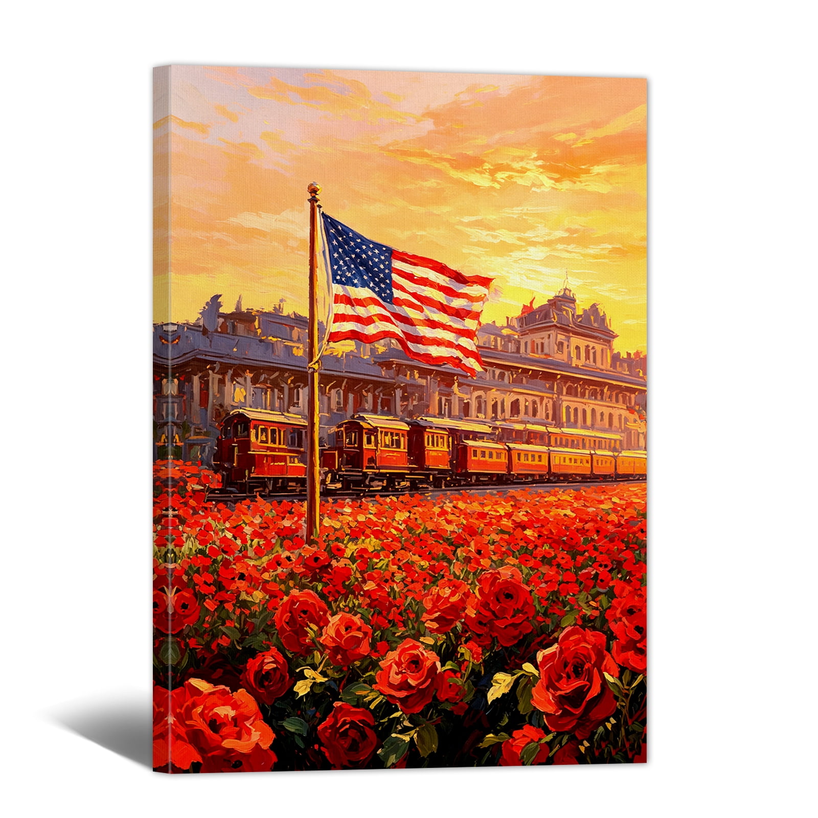 American Flag Canvas Wall Art - July 4th Canvas Prints, Poppy Flower ...