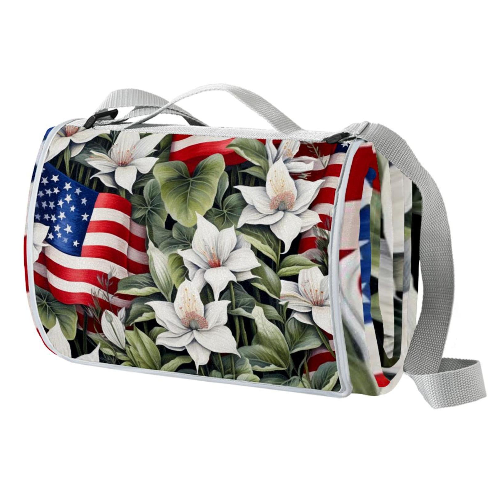 American Flag Canvas Waterproof Picnic Blanket Mat for Outdoor