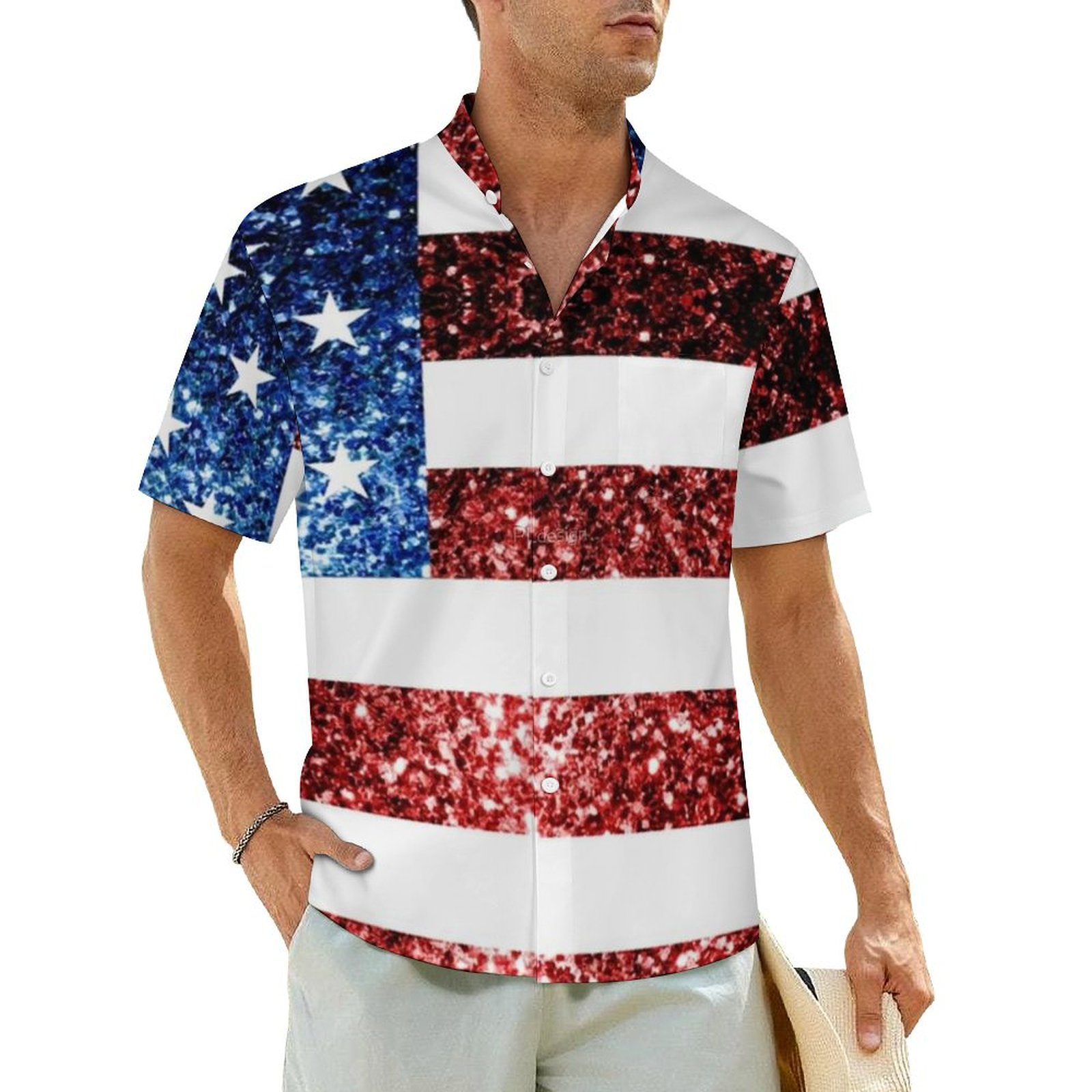 American Flag Casual Shirt 4th of July Blue Red Stripe Elegant Summer ...
