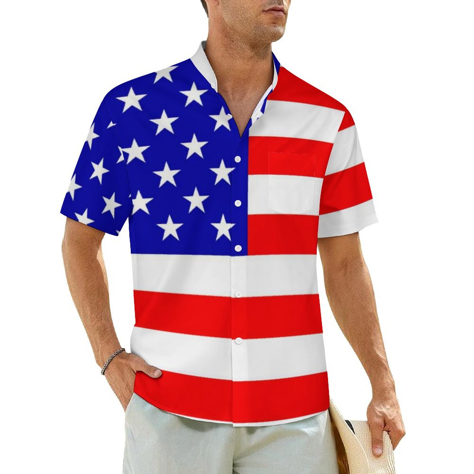 American Flag Casual Shirt 4th of July Blue Red Stripe Elegant Summer ...