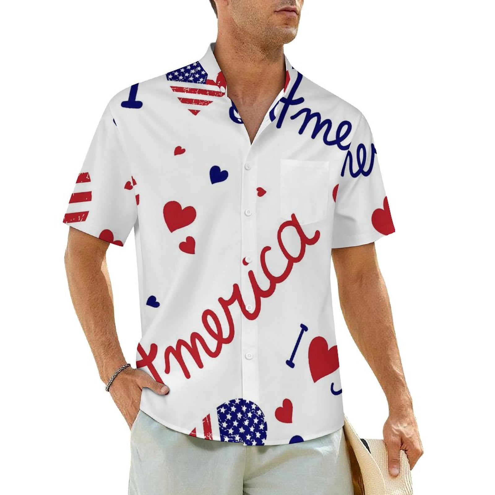 American Flag Casual Shirt 4th of July Blue Red Stripe Elegant Summer ...