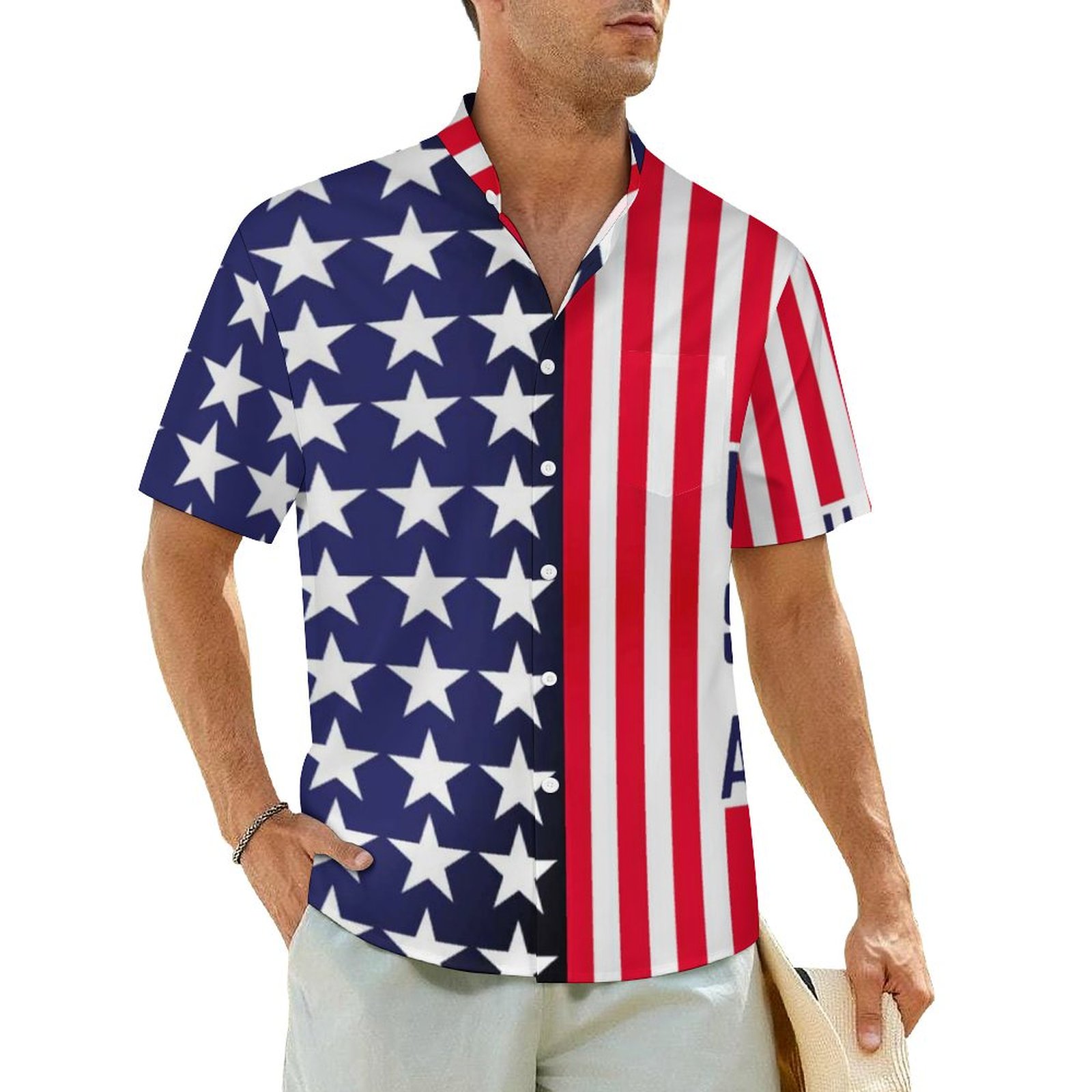 American Flag Casual Shirt 4th of July Blue Red Stripe Elegant Summer ...