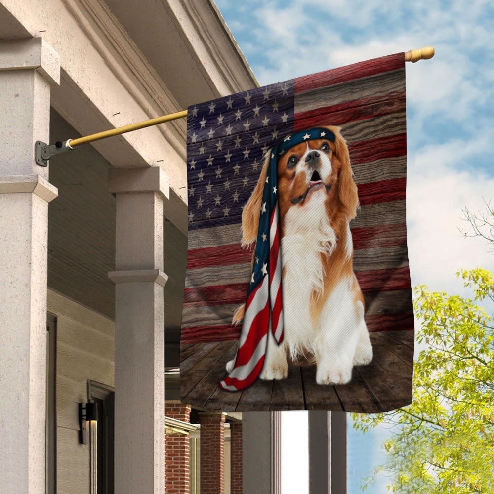 American Flag Cavalier King Charles Spaniel Dog Proud Patriotic 4th of july House Flag (29.5x39.5) Decorative Outdoor Flag