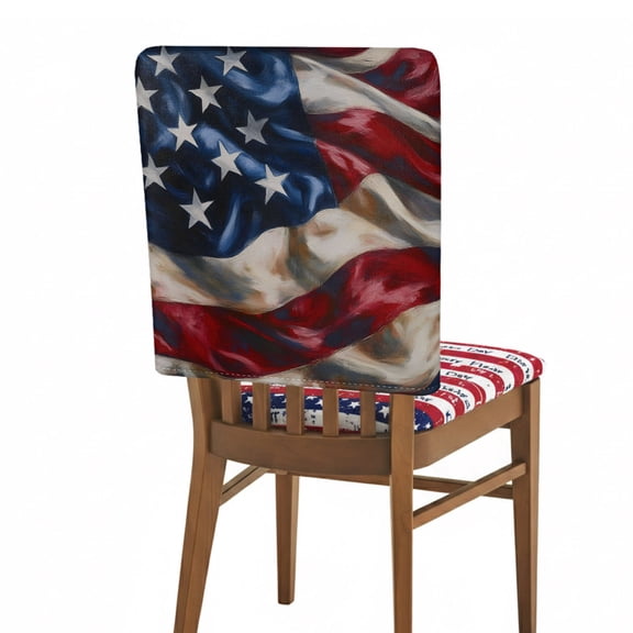 American Flag Chair Back Covers Pack of 1, Independence Day Stars Stripes Ripples Removable Dining Seat Cover Washable Kitchen Chair Slipcovers Protective for Party Festival Decoration 19x20in,