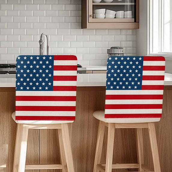 American Flag Chair Covers Set of 4 Independence Day Stars Stripes Linen Style Background Chair Back Covers Stretch Removable Washable Slipcovers Protector for Dining Room Kitchen Party Decor