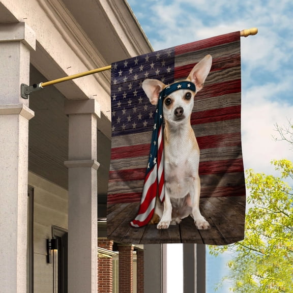 American Flag Chihuahua Dog Proud Patriotic 4th of july House Flag (29.5x39.5) Double Sided USA Flags Premium Polyester Decorative Indoor Outdoor Flag