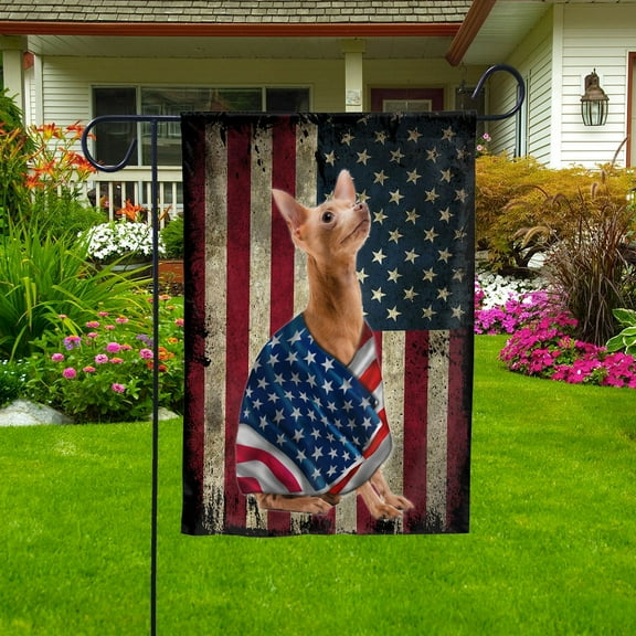 American Flag with Chihuahua Dog stand under the cross Patriot Patriotic 4th of july House Flag (29.5x39.5) Double Sided-USA Flags Premium Polyester-Decorative Indoor Outdoor Flag