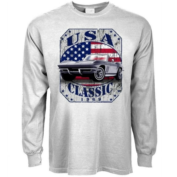 American Flag Classic Cars Dad Gifts T-shirt Long Sleeve Mens