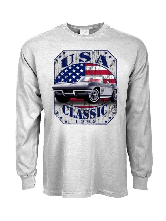 American Flag Classic Cars Dad Gifts T-shirt Long Sleeve Mens
