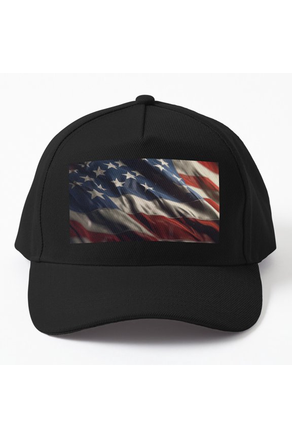 American Flag Closeup Baseball Hat, Star Spangled Banner Waving Graphic Design, Classic Cap