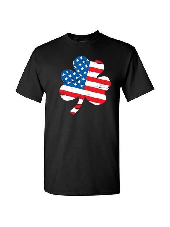 American Flag Clover Mens Tee St Saint Patricks Day Gift Sarcastic Humor Novelty Funny T Shirt
