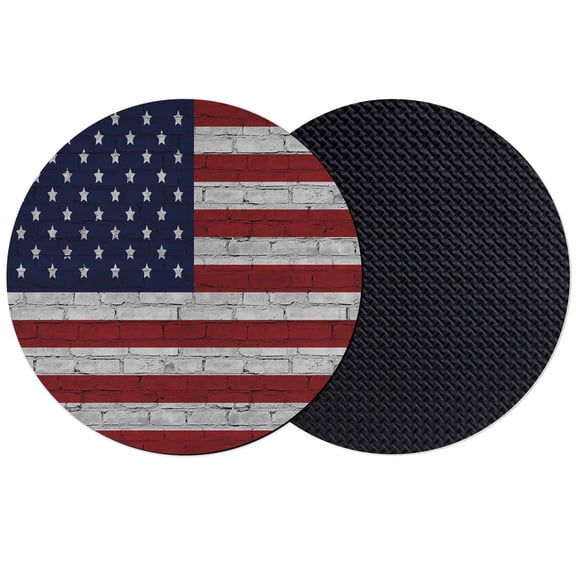 American Flag Coasters Set of 2, Vintage Brick Wall Star Striped Red Blue Absorbent Coasters for Drinks, Coaster for Bar Office Dining Coffee Table Accessories Decor, Non Slip Round Desk Coaster