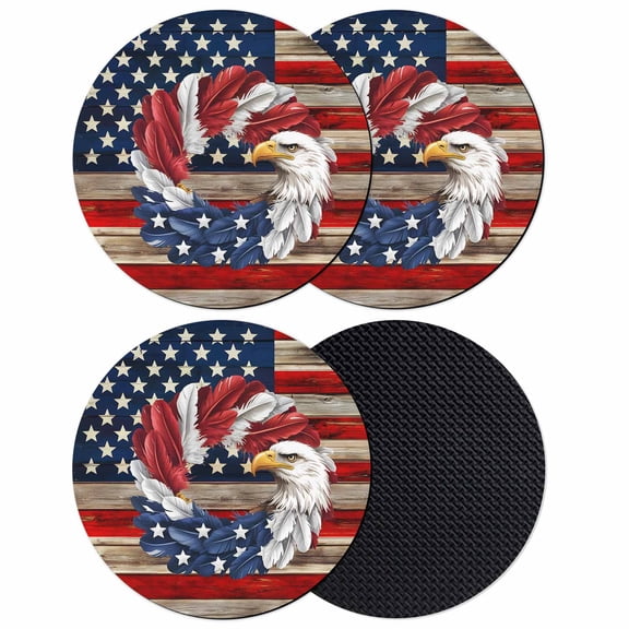 American Flag Coasters Set of 4, Absorbent Coasters for Drinks, Blue Red USA Flag Eagle Wreath Coaster for Desk Coffee Table Protection, Home Decor House Warming Gifts 4"