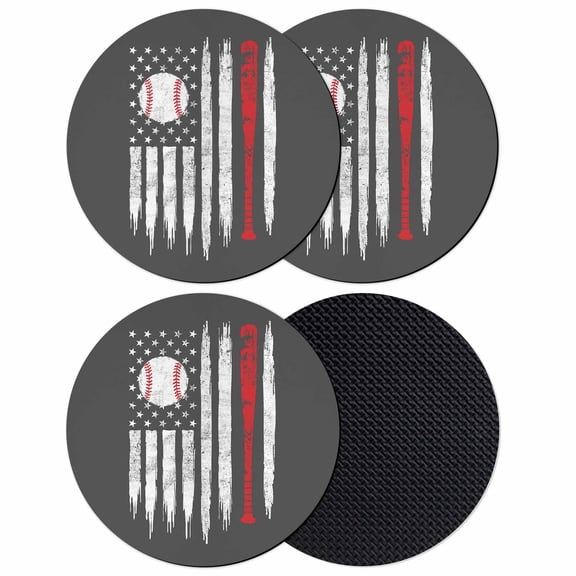 American Flag Coasters Set of 4, Absorbent Coasters for Drinks, Retro US Flag Baseball Stars Gray Coaster for Desk Coffee Table Protection, Home Decor House Warming Gifts 4"
