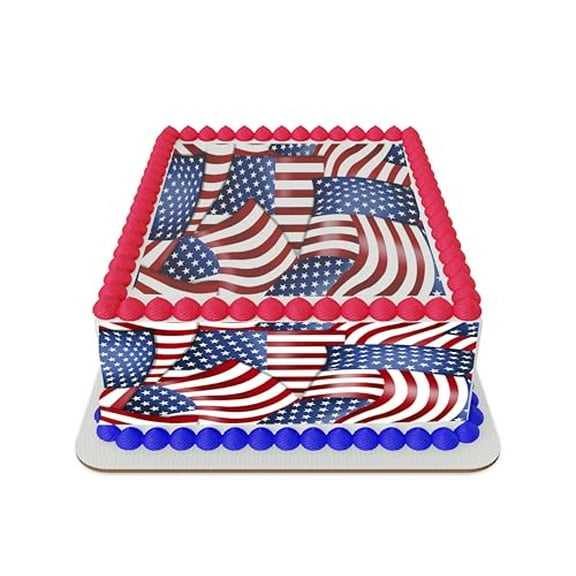 American Flag Collage Edible Icing Sheet cake topper for 1/4 Sheet cake or larger