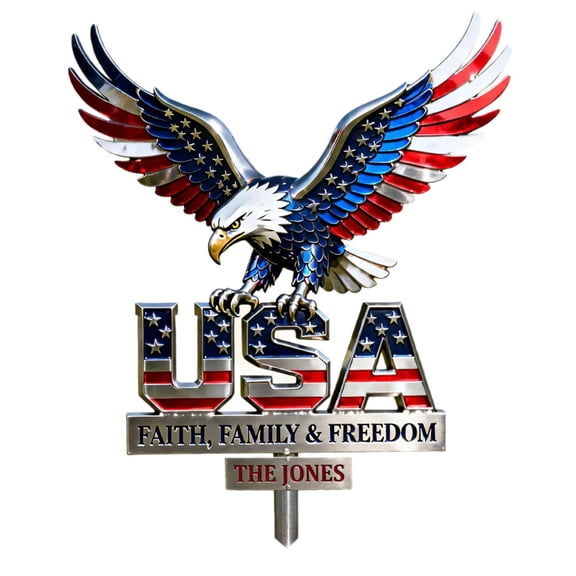 American Flag Colored Bald Eagle Metal Garden Stake, Patriotic USA Lawn Ornament