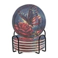thumbnail image 1 of American Flag Colored Butterfly with Flower Coasters with Holder for Coffee Table 6 Pcs Drink Coaster Sets Absorbent for Home Decor 4 inch, 1 of 7