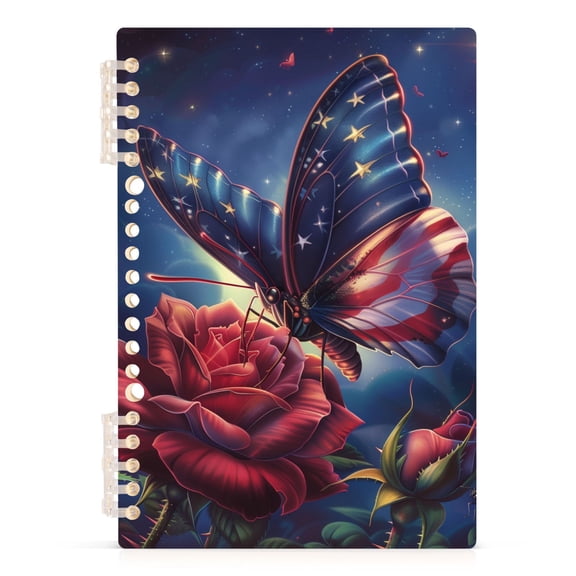 American Flag Colored Butterfly with Flower Notebooks 1-subject Journal 60 Sheets A5 College Ruled Paper Detachable Ring 8.3"x5.7"