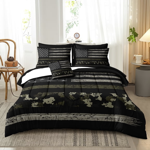 American Flag Comforter Set Queen Size Bed in a Bag Teen Boys USA Stars and Stripes Flag Camo Comforter Set 8 Pcs Queen Bed Set Soft Microfiber Camouflage Comforter Set